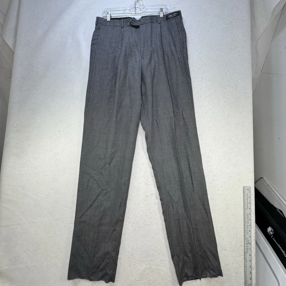 NWT Bachrach Super 120's Wool Pants 36 R X 36" Unhemmed Grey Pleated Lightweight - Picture 10 of 10